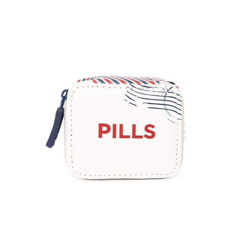 Miamica Red, Ivory and Blue Travel Stamp Print Pill Organizer Case