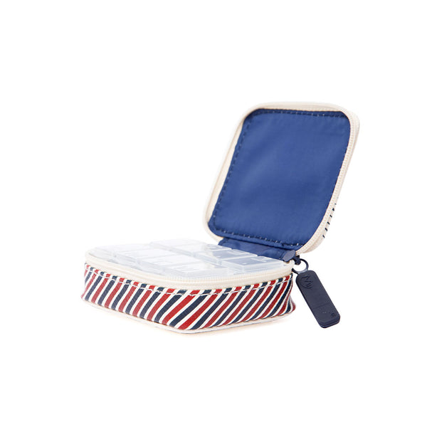 Miamica Red, Ivory and Blue Travel Stamp Print Pill Organizer Case