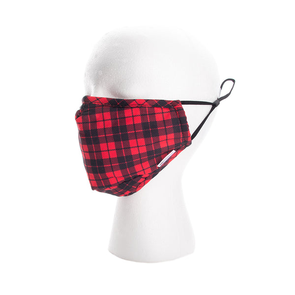 Miamica Set of 3 Fashion Cloth Face Mask - Red Plaid, Black & White Plaid, Black