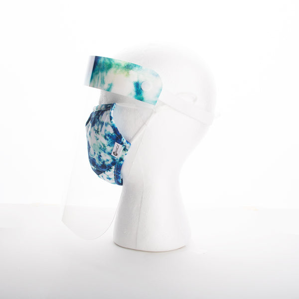 Miamica 2 Piece Coordinating Reusable Face Shield & Face Mask - Blue Tie Dye