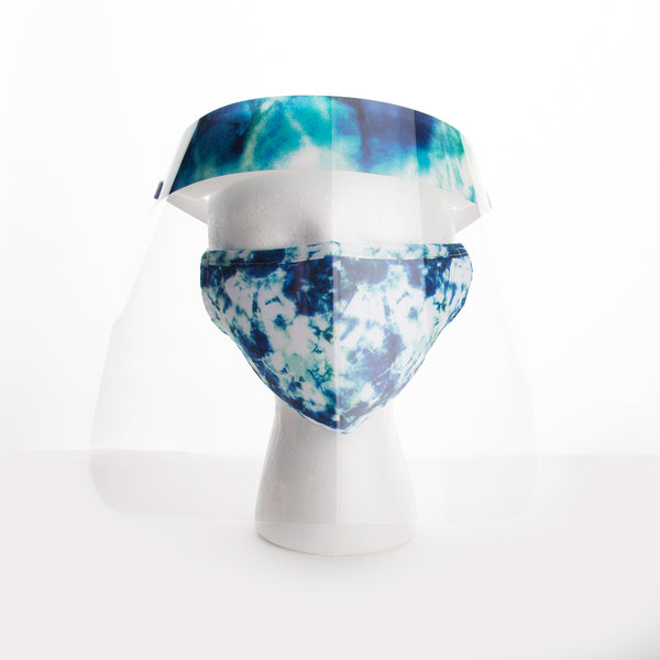 Miamica 2 Piece Coordinating Reusable Face Shield & Face Mask - Blue Tie Dye