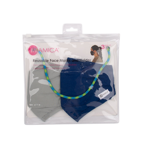 Miamica 3 Pc. Mask and Lanyard Chain Set - 2 Coordinating Blue & Grey