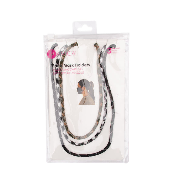 Miamica Set of 3 Face Mask Chain Holder Neck Strap - Black, White and Brown