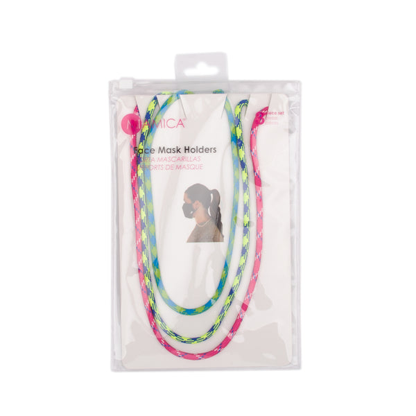 Miamica Set of 3 Face Mask Chain Holder Neck Strap - Pink, Green & Blue