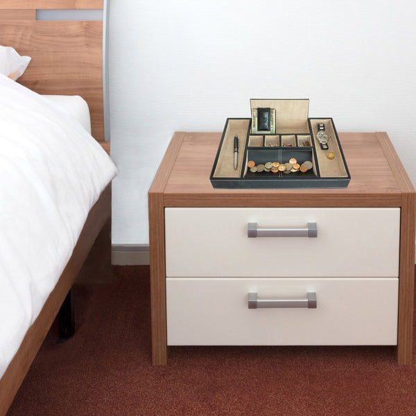 Black Leatherette Valet Tray Desk Organizer and Catchall for Phone, Keys, Coins, and More