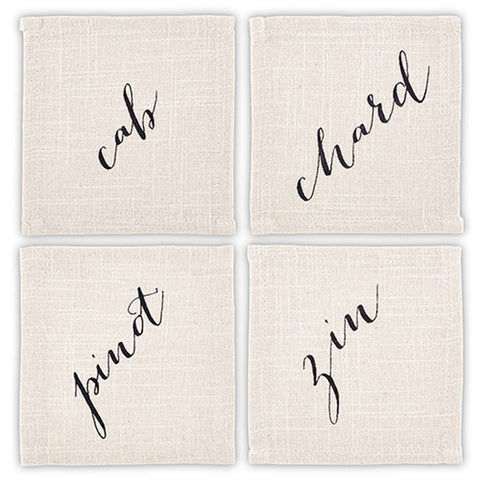 Santa Barbara Fabric Cocktail Napkin Set - Zin, Chard, Cab, Pinot