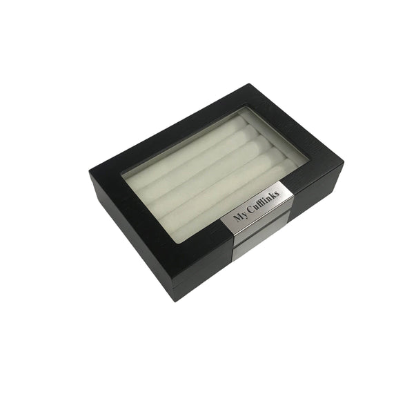 Ebony Wood Personalized  20 Cufflink Case & Ring Storage Organizer Stainless Engravable Jewelry Box