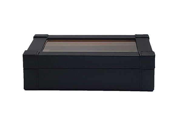 Black Leatherette Personalized Cufflink Case & Ring Storage Organizer Stainless Engravable Jewelry Box