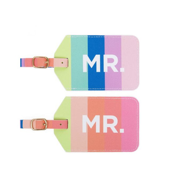 Miamica Rainbow Stripes Mr. & Mr. Luggage Tags with Sturdy Buckle Straps