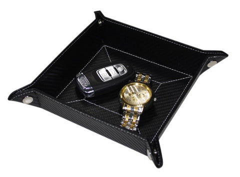 Black Carbon Fiber Coin Tray and Catchall for Keys, Coins, and More
