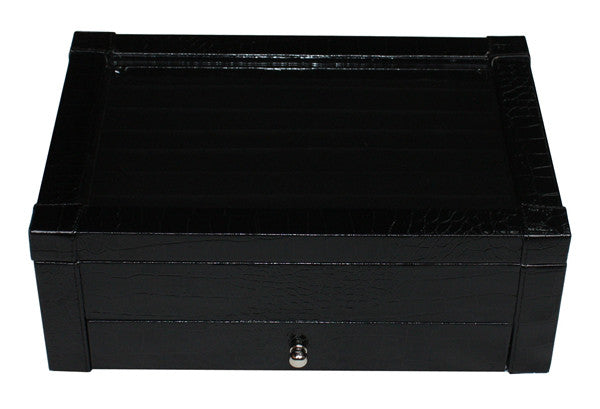 Black Croc  Jewelry Box Cufflink Case & Ring Storage Organizer