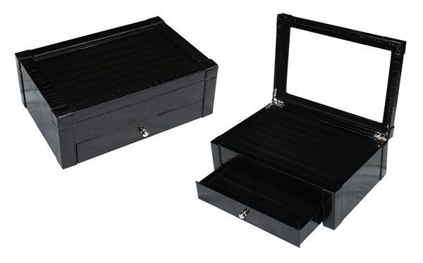 Black Croc  Jewelry Box Cufflink Case & Ring Storage Organizer