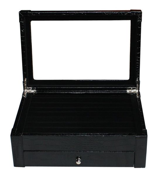 Black Croc  Jewelry Box Cufflink Case & Ring Storage Organizer