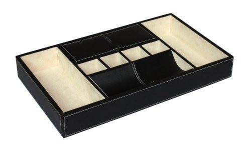 Black Leatherette Valet Tray Desk Organizer and Catchall for Phone, Keys, Coins, and More