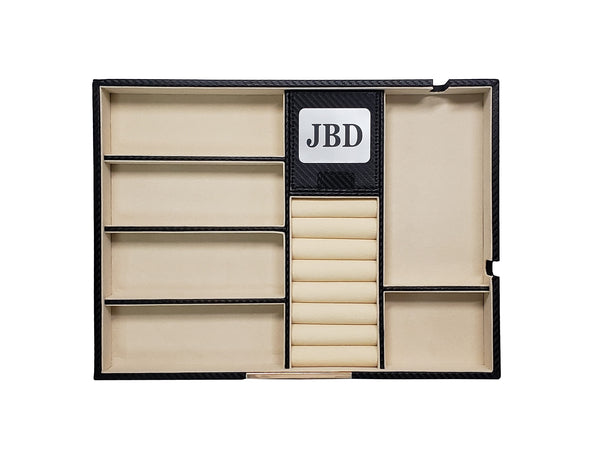 Personalized Black Carbon Valet Tray Glasses Case Phone Organizer Desk Dresser Drawer Coin Case Charging Station