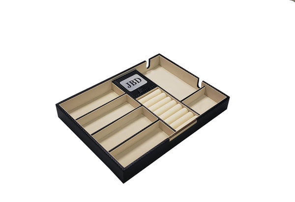 Personalized Black Carbon Valet Tray Glasses Case Phone Organizer Desk Dresser Drawer Coin Case Charging Station