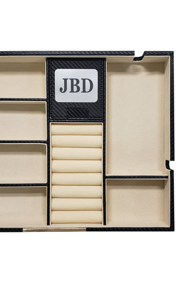 Personalized Black Carbon Valet Tray Glasses Case Phone Organizer Desk Dresser Drawer Coin Case Charging Station